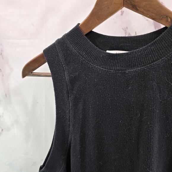 Anthropologie Top Womens Large Black Tank Ribbed Muscle Crew High Neck Crop Tla - Picture 2 of 9